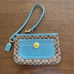 Coach Ergo Wristlet Turquoise & Signature Jacquard